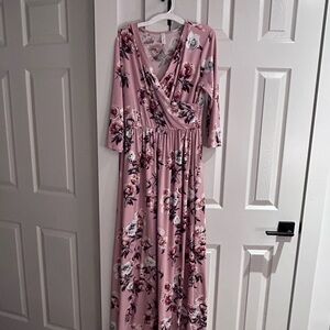 Flamingo Urban pink floral long sleeve maxi dress